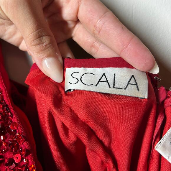 Scala Dress Women 2 Red Sequin 100% Silk Cocktail Party Holiday New Years Y2K - Picture 3 of 6